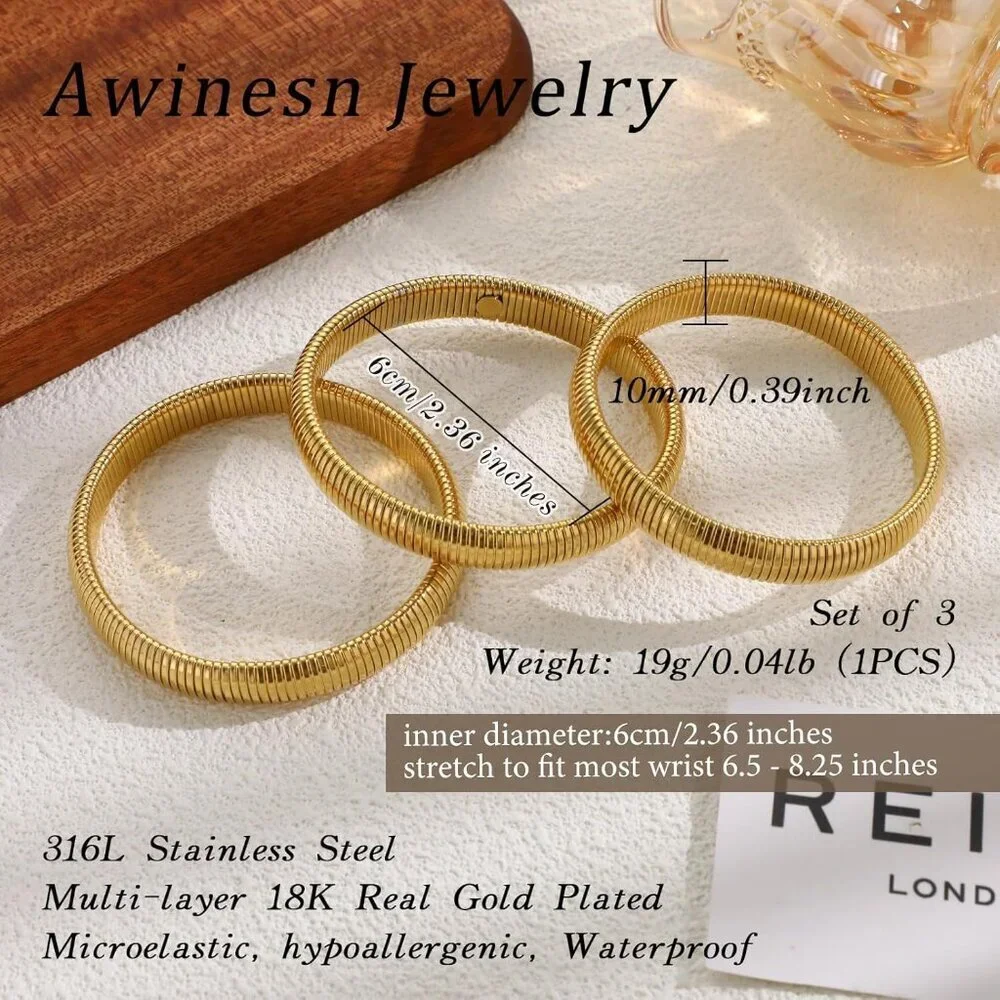 Women's 18K Gold Plated Chunky Bangle Stainless Steel Link Chain Bracelets